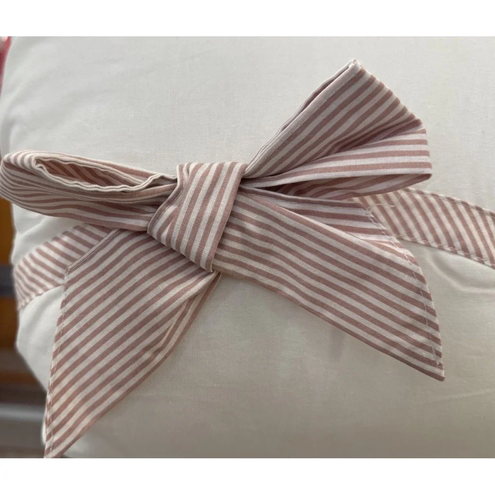 Rachel Zoe Bow Comforter 3 Pcs Set Full Queen White Pink Embroidered 100% Cotton